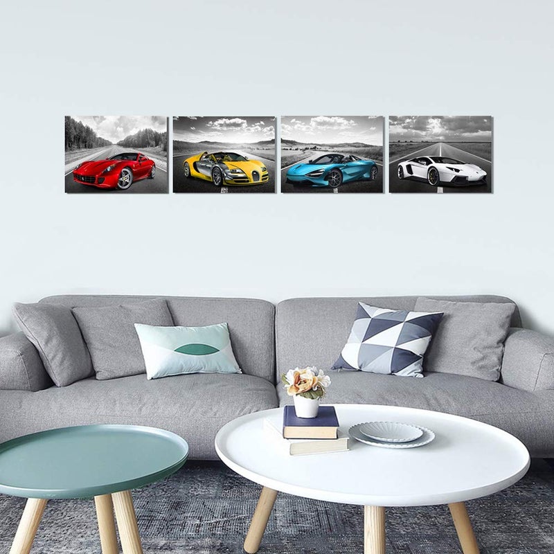 CANVASZON Car Poster Decor Black and White Wall Art Framed Car Art for Teen Boys Man Bedroom DÃ©cor Sports Posters Ferrari Lamborghini McLaren Bugatti Canvas Posters for Office Room Decor Gift for Teen Boys - Image 3