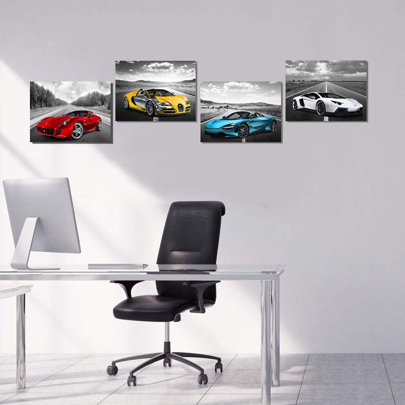CANVASZON Car Poster Decor Black and White Wall Art Framed Car Art for Teen Boys Man Bedroom DÃ©cor Sports Posters Ferrari Lamborghini McLaren Bugatti Canvas Posters for Office Room Decor Gift for Teen Boys - Image 2