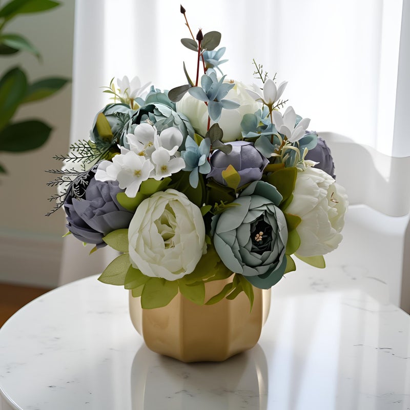 Naweida Artificial Flowers In Vase Faux Hydrangea Rose Flower Arrangements For Home Office Decoration  Dining Table Centerpiece - Image 1