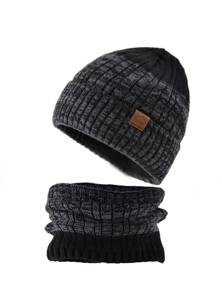 Loquat Winter Padded Set Cap Knitted Hat Scarf 2-Piece Set