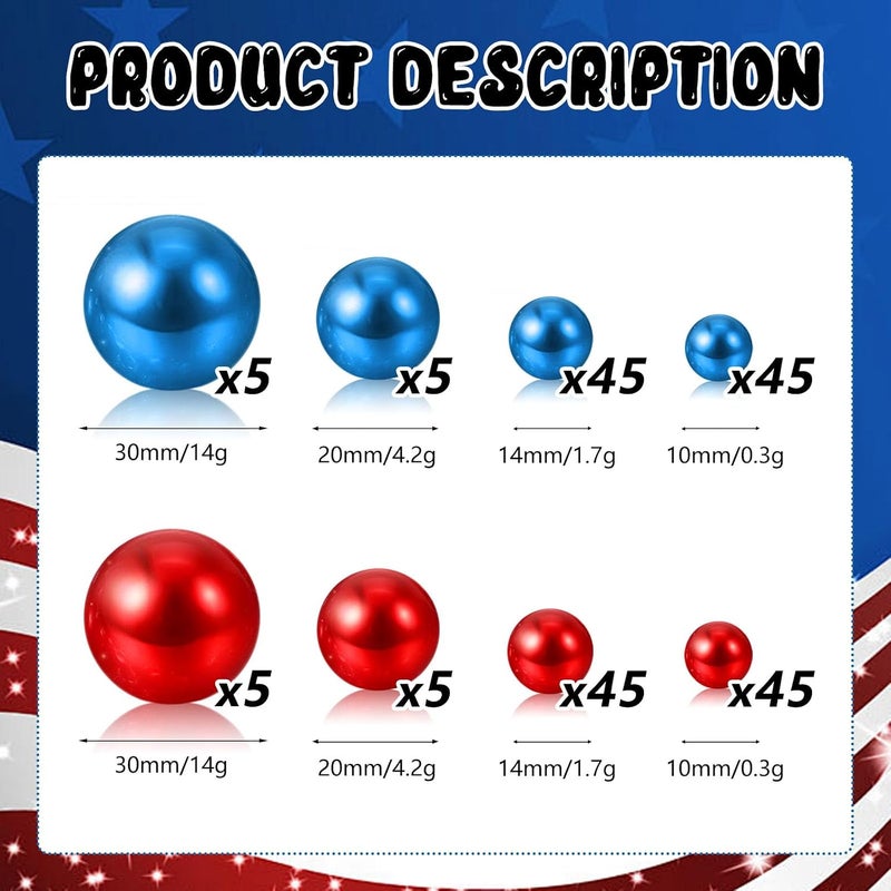 ZEBMOON 200PCS Red Blue Floating Pearls, Red Blue Marbles for Vases, Red Blue Floating Beads for Centerpiece Vases, Vase Filler Faux Pearls, No Holes Filler Beads for Party Wedding Decor, 10/14/20/30mm - Image 2