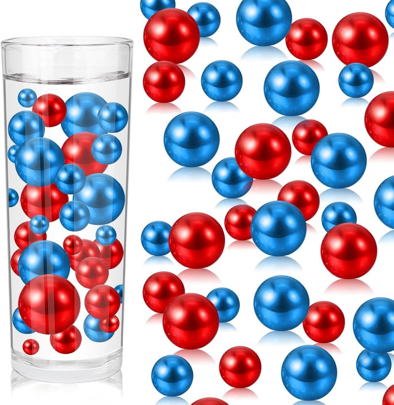 ZEBMOON 200PCS Red Blue Floating Pearls, Red Blue Marbles for Vases, Red Blue Floating Beads for Centerpiece Vases, Vase Filler Faux Pearls, No Holes Filler Beads for Party Wedding Decor, 10/14/20/30mm - Image 1