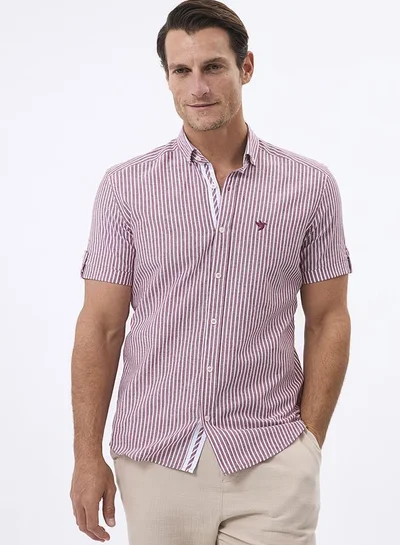فيليكس هاردي Linen Blended Striped Short Sleeve Shirt for Men