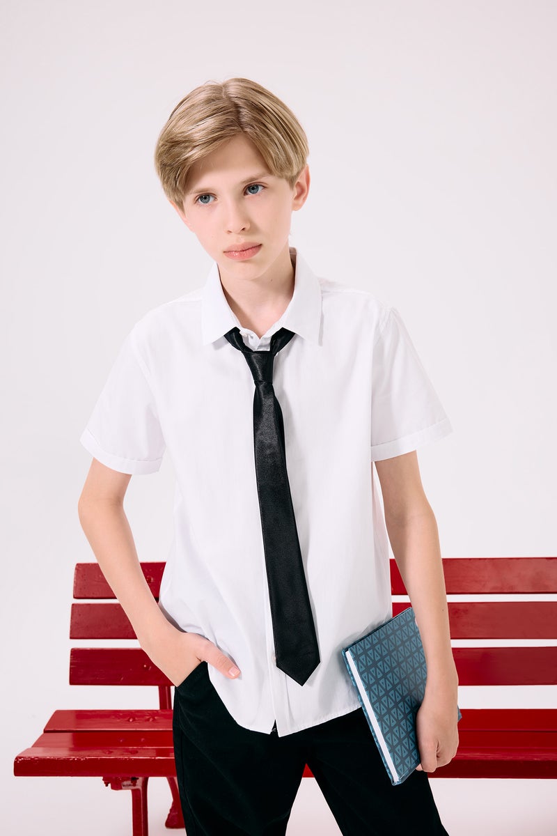 DeFacto White Boy Boy Polo Neck Poplin Short Sleeve Shirt Casual - Image 1