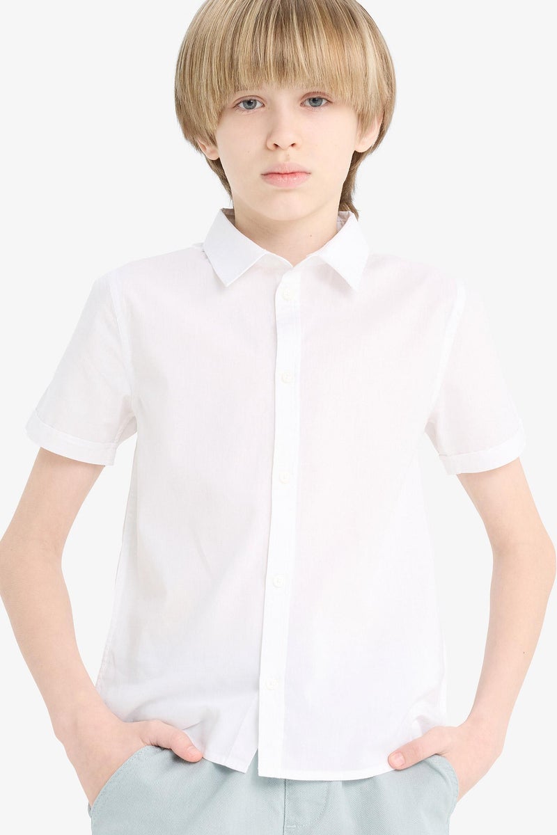 DeFacto White Boy Boy Polo Neck Poplin Short Sleeve Shirt Casual - Image 2