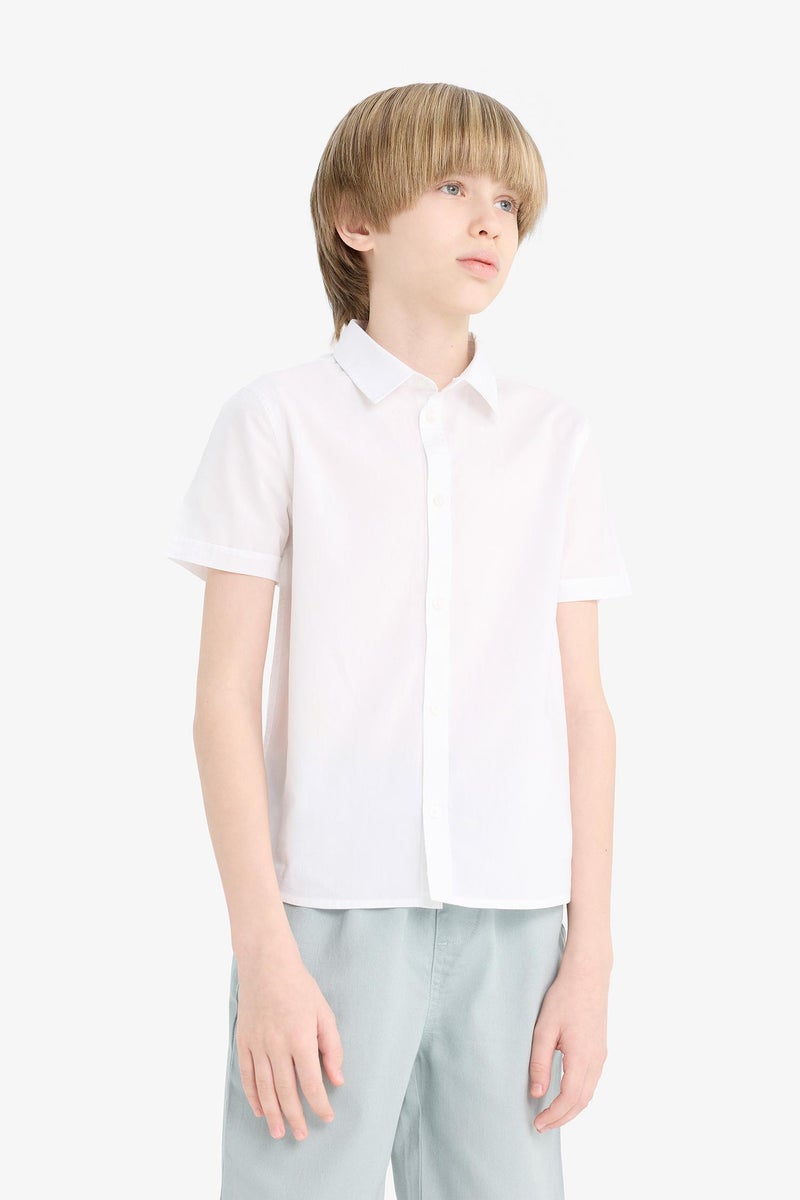 DeFacto White Boy Boy Polo Neck Poplin Short Sleeve Shirt Casual - Image 5