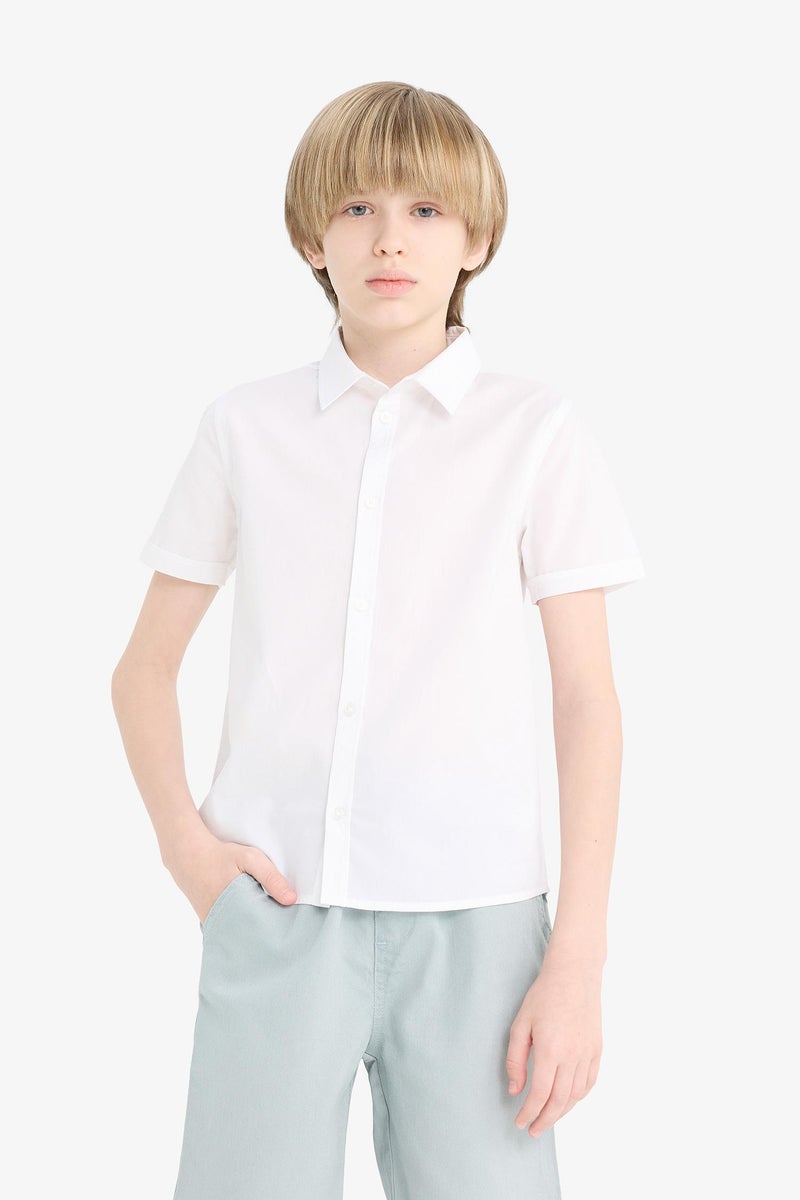 DeFacto White Boy Boy Polo Neck Poplin Short Sleeve Shirt Casual - Image 4