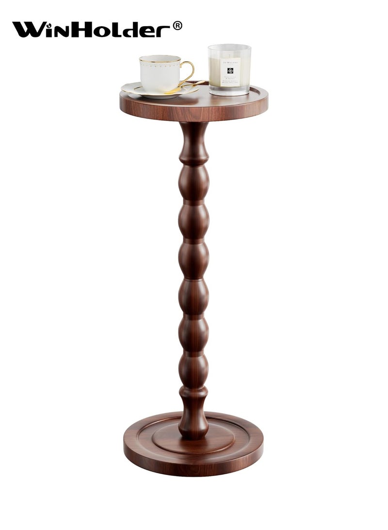WinHolder Solid Wood Side Table, Rubber Wood‌ Small Round Side Table for Small Spaces, Martini Tables, Pedestal End Tables for Living Room, Bedroom, Corners, and Office(Dark Walnut, 1 PCS) - Image 1