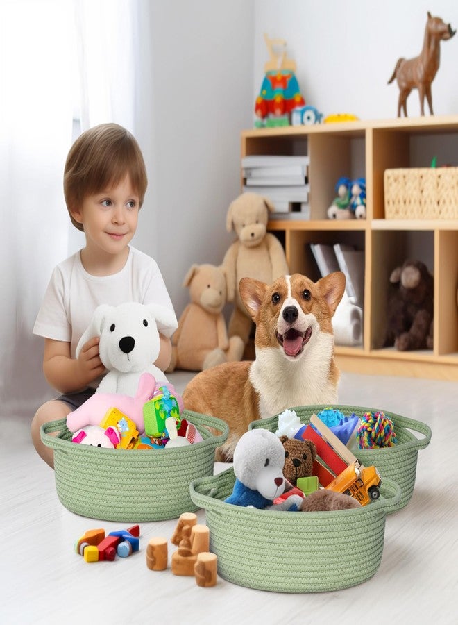 WILLITAT Small Baskets for Gifts Empty, 13"x 9"x 5" Woven Gift Basket with Bag and Ribbon, Cotton Rope Kids Dog Cat Toy Bin Box, Cute Baby Nursery Organizer, Decorative Storage with Handles, Green - Image 5