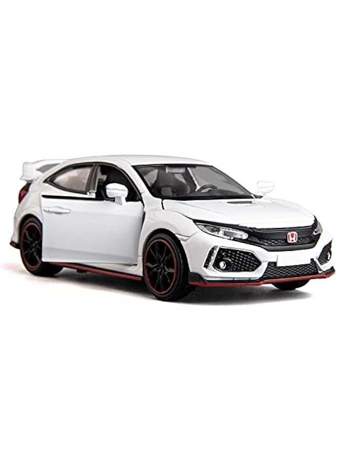 Compatible for 1:32 Diecasting Alloy Honda Civic Type-R Car Model Toy Car，Pull Back Alloy Car with Lights and Sound, Open Door for Kids Gift, Cars for Kids Ages 3-5,Children‘s Gift White - Image 1
