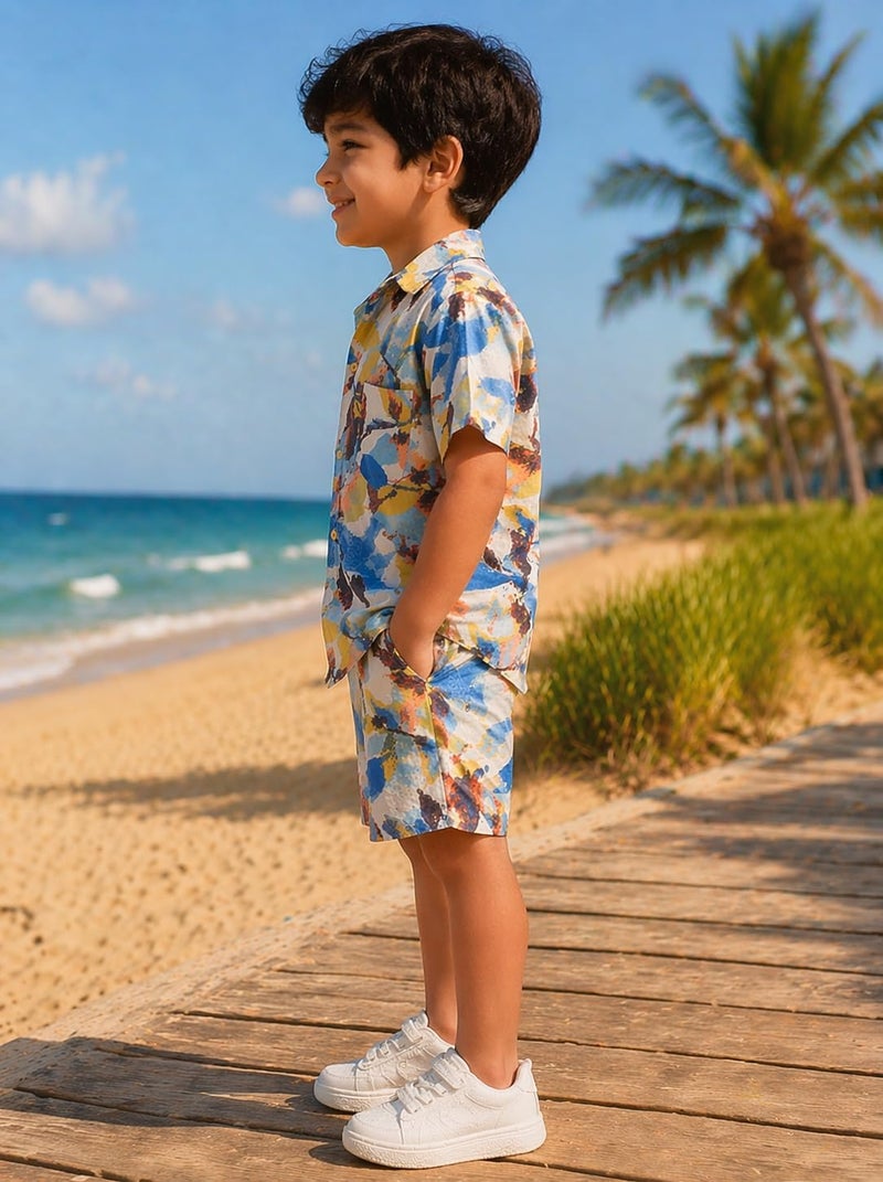 superminis Boys Coordinated Set With Printed Rayon Shirt and Shorts (3-4 Years, Blue) - Image 3