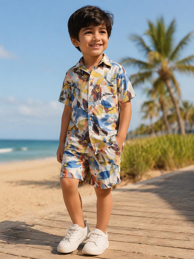 superminis Boys Coordinated Set With Printed Rayon Shirt and Shorts (3-4 Years, Blue) - Image 2