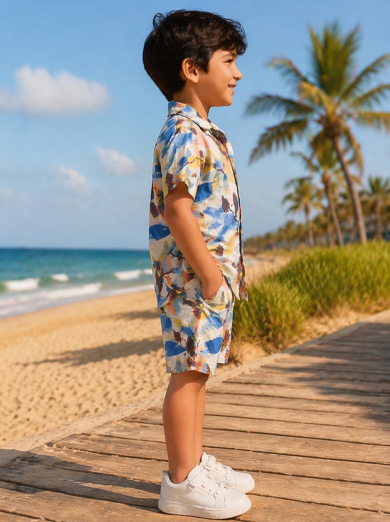 superminis Boys Coordinated Set With Printed Rayon Shirt and Shorts (3-4 Years, Blue) - Image 4