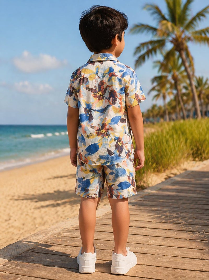 superminis Boys Coordinated Set With Printed Rayon Shirt and Shorts (3-4 Years, Blue) - Image 5