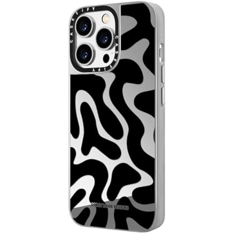 Casetify Mirror Case for iPhone 14 Pro Compatible with Magsafe - Black Abstract Shapes - Silver on Silver - Image 5