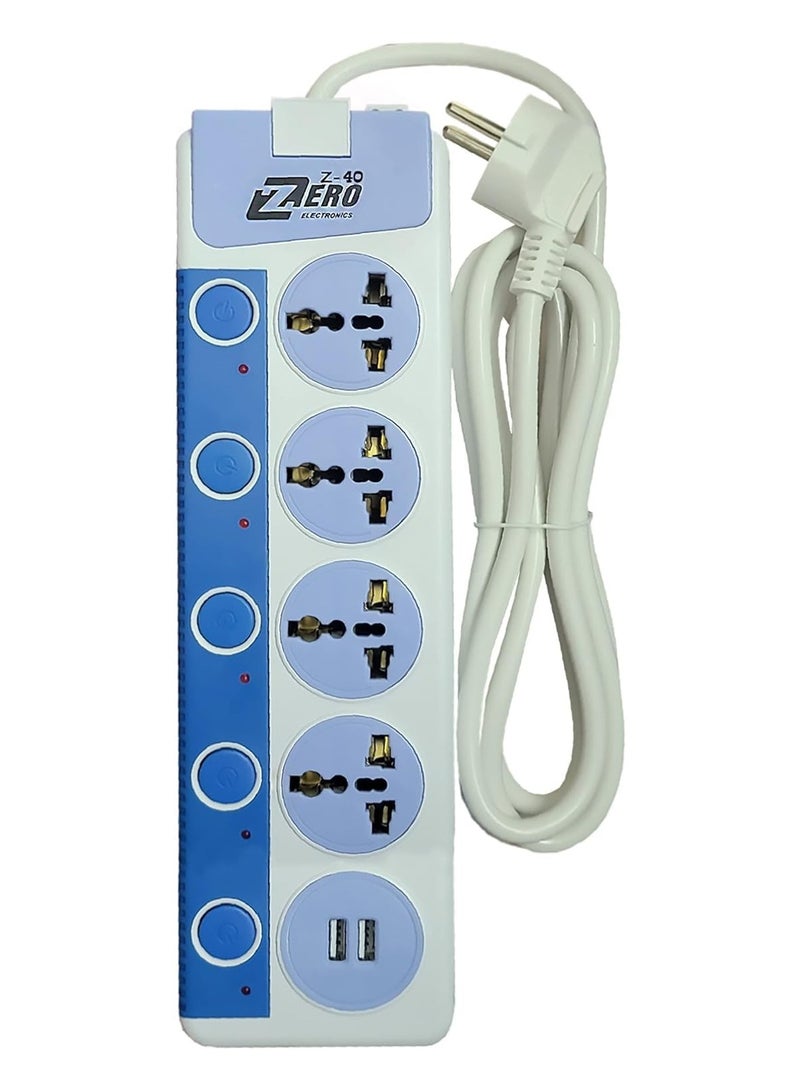 زيرو مشترك كهرباء زيرو 4 منافذ كهربائية، 2 منفذ USB، كابل 2 متر – قدرة 10 أمبير – تصميم آمن وعصري - Image 1