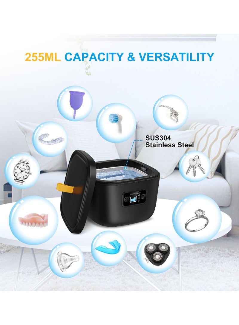 KASTWAVE Ultrasonic Cleaner for Retainer, Denture, Mouth Guard, Aligner, Whitening Tray, Toothbrush Head, 43kHz 255ML Ultrasonic Retainer Cleaner Machine, UV Ultrasonic Jewelry Cleaner for Ring Diamond - Image 4