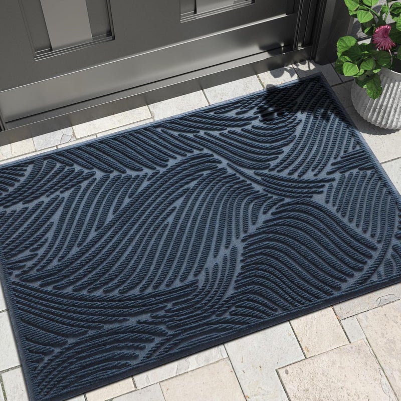 Yimobra Large Door Mat 36x24, All-Weather Waterproof Art Line Outdoor Mats for Front Door, Heavy Duty Non-Slip Welcome Matt for Garage Patio Proch Entryway Indoor, Blue - Image 1