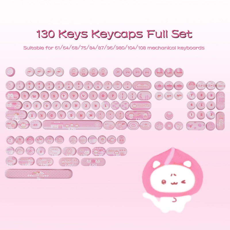 Tsungup PBT Keycaps - Round Bottle Cap Pink Keycaps,130 Keys NOG Profile Cute Peach Milk Custom Keycap Set Dye Sublimation Keyboard caps for Cherry Gateron MX Swithes Mechanical Keyboard - Image 2