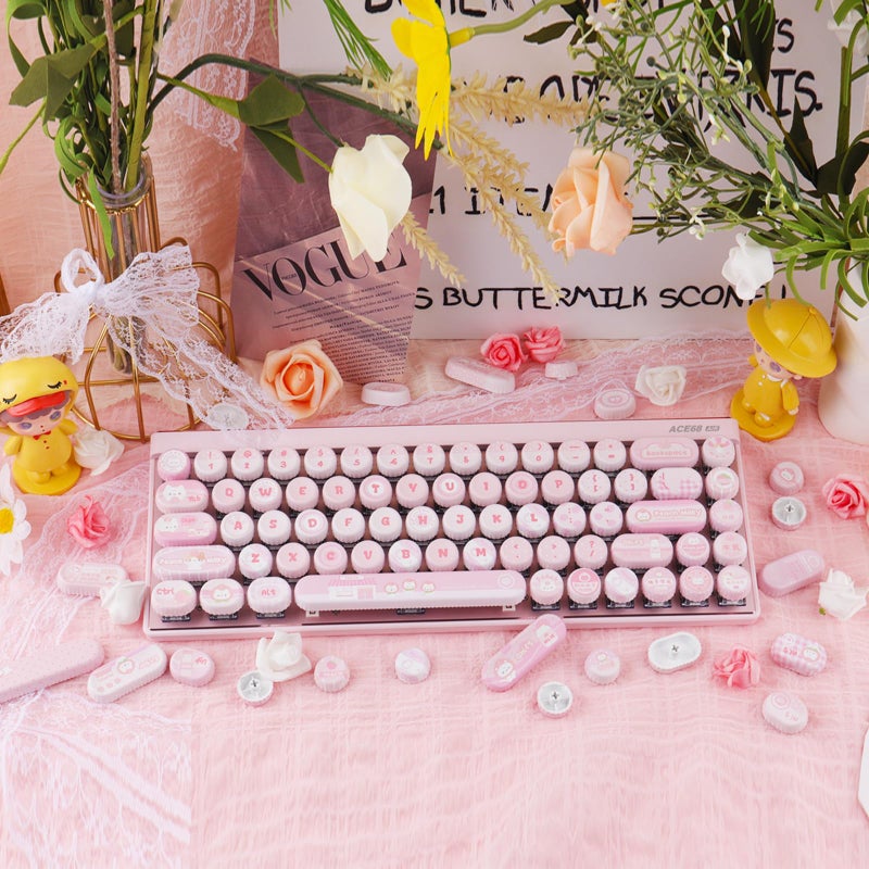 Tsungup PBT Keycaps - Round Bottle Cap Pink Keycaps,130 Keys NOG Profile Cute Peach Milk Custom Keycap Set Dye Sublimation Keyboard caps for Cherry Gateron MX Swithes Mechanical Keyboard - Image 5