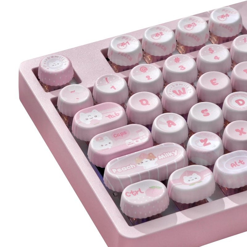 Tsungup PBT Keycaps - Round Bottle Cap Pink Keycaps,130 Keys NOG Profile Cute Peach Milk Custom Keycap Set Dye Sublimation Keyboard caps for Cherry Gateron MX Swithes Mechanical Keyboard - Image 1
