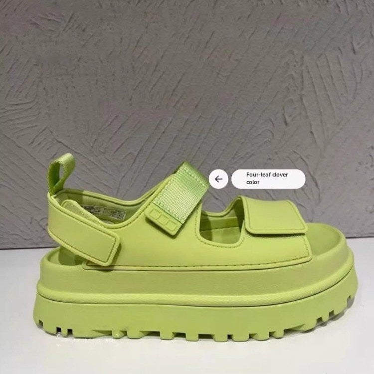2024 Summer Thick-Soled Magic Tape Sandals for Women Grass green