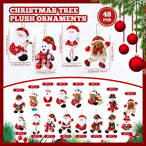 Jerify 48 Pcs Christmas Tree Plush Ornaments Santa Snowman Bear Xmas Decorations Traditional Christmas Tree Pendant Rustic Doll Ornaments Tree for Holiday Party Supplies Cute - Image 3