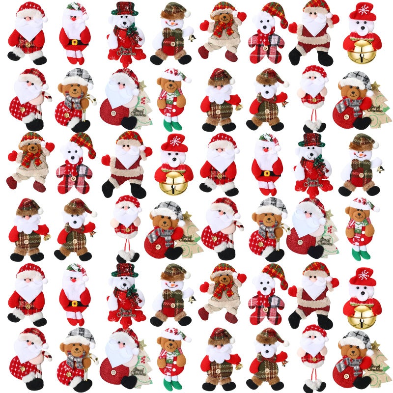 Jerify 48 Pcs Christmas Tree Plush Ornaments Santa Snowman Bear Xmas Decorations Traditional Christmas Tree Pendant Rustic Doll Ornaments Tree for Holiday Party Supplies Cute - Image 2