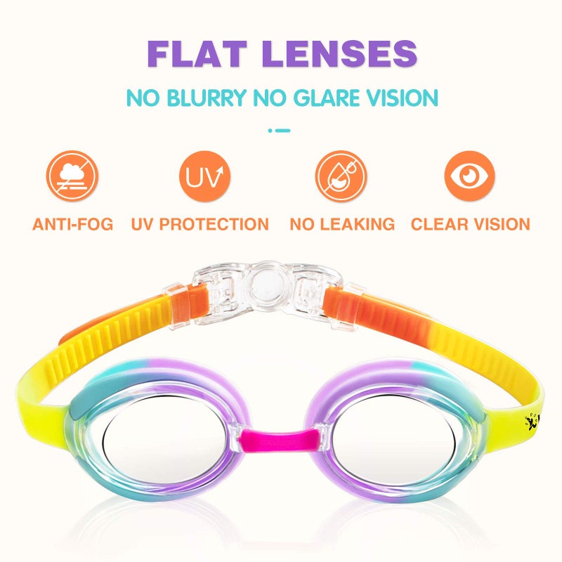 Keary 2 Pack Kids Swim Goggles Swimming Goggles for Toddler Children Girls Boys Youth, Anti-Fog Waterproof UV Protection Crystal Clear Flat Lens Water Pool Goggles with 3 Nose Piece, Kids Goggles 3-9 - Image 2