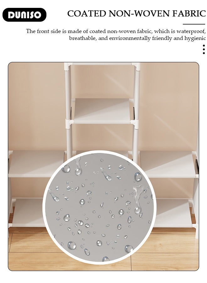 DUNISO Portable Wardrobe Closet Clothes Organizer Large Capacity Storage With Reasonable Zoning ， Storage Shelf with  Non-Woven Fabric,6 Storage Shelves, 2 Hanging Sections，Durable and Easy to Assemble Storage Unit for Bedding - Image 4