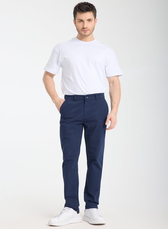 trendyol Navy Blue Regular Fit Basic Chino Flexible Gabardine Trousers - Image 4