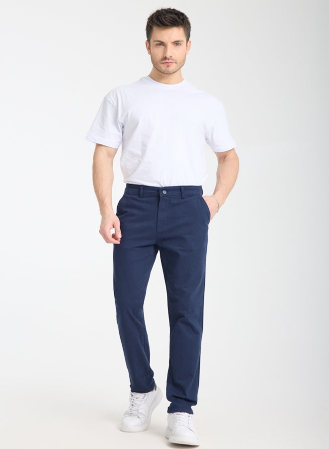 trendyol Navy Blue Regular Fit Basic Chino Flexible Gabardine Trousers - Image 2