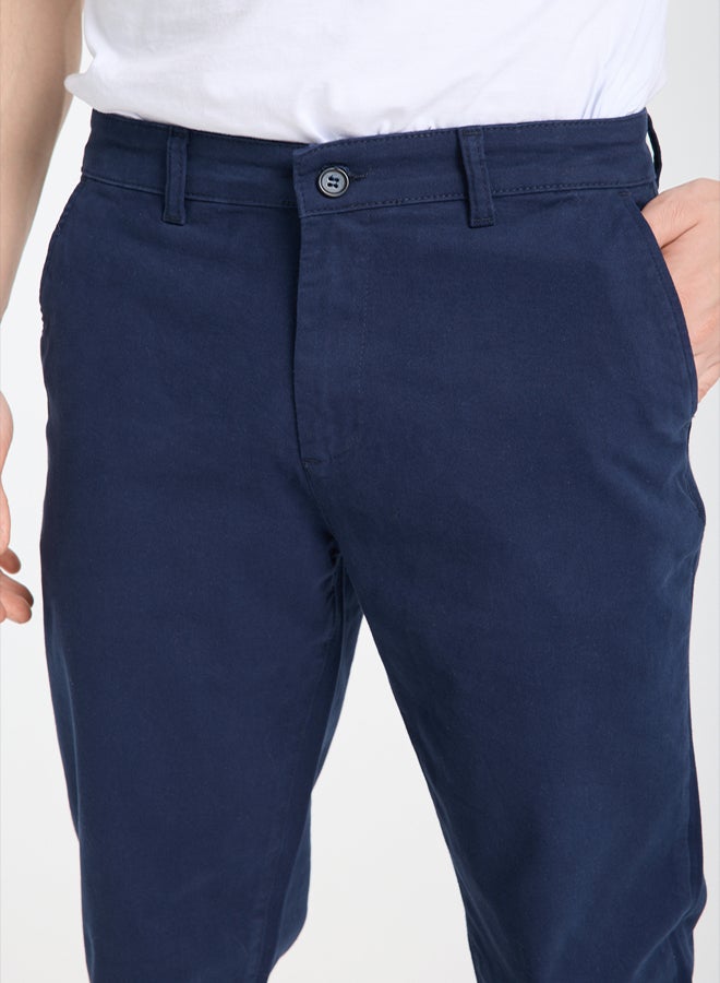 trendyol Navy Blue Regular Fit Basic Chino Flexible Gabardine Trousers - Image 3