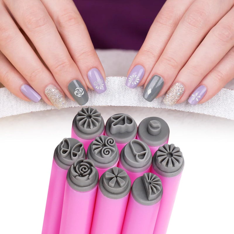 Nail Art Stamp Pen Set Flower Nail Stamper Pens Nail Stamping Plate DIY Nail Art Tools for Women Girls 10pcs Set