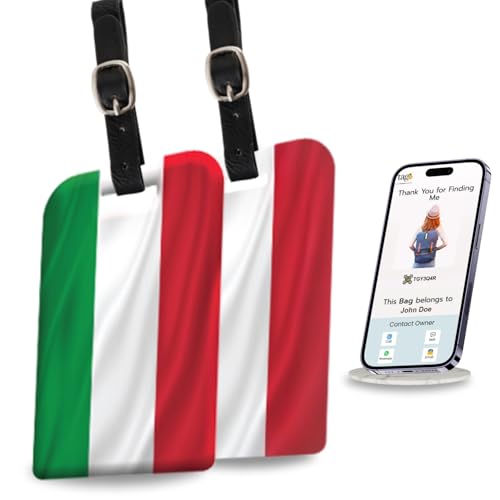 tag8 Pack 2 tag8 Italy Flag Tag Smart Luggage tag Trendy Luggage tag ID Identification Suitcase Tag Fashionable Digital Name tag Airline Compliant SITA World Tracer Code Enabled Gift idea - Image 1