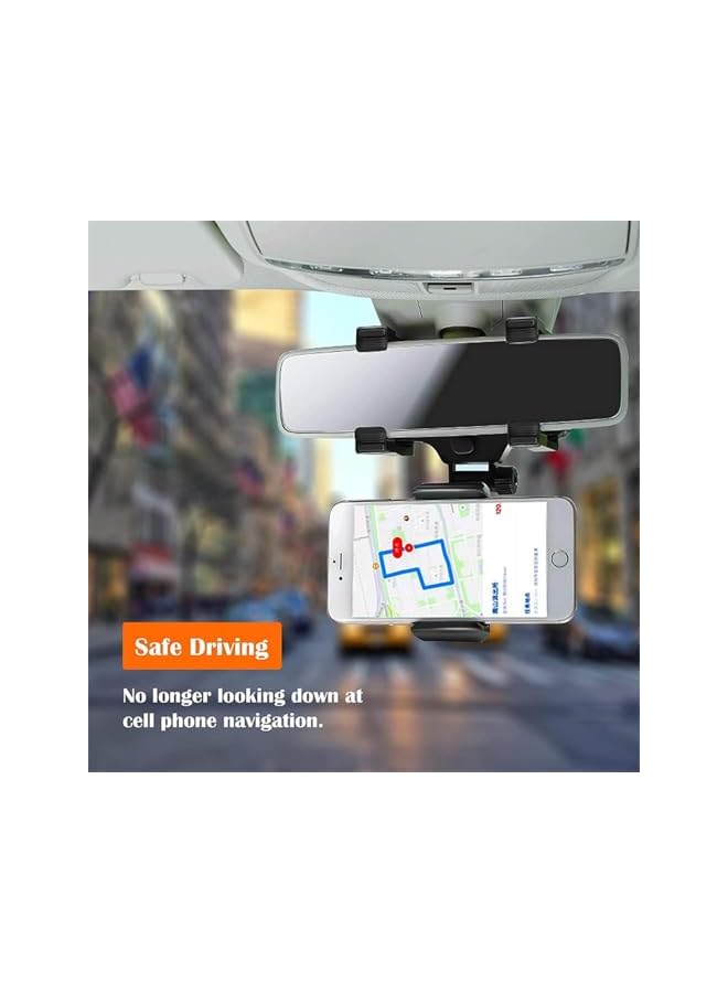 S-TOP Car Rearview Mirror Phone Holder, Universal Smartphone Mount with 360° Rotation and Adjustable Clip, Retractable and Stable Design for Safe Driving, Easy Installation on Most Vehicles - Image 3