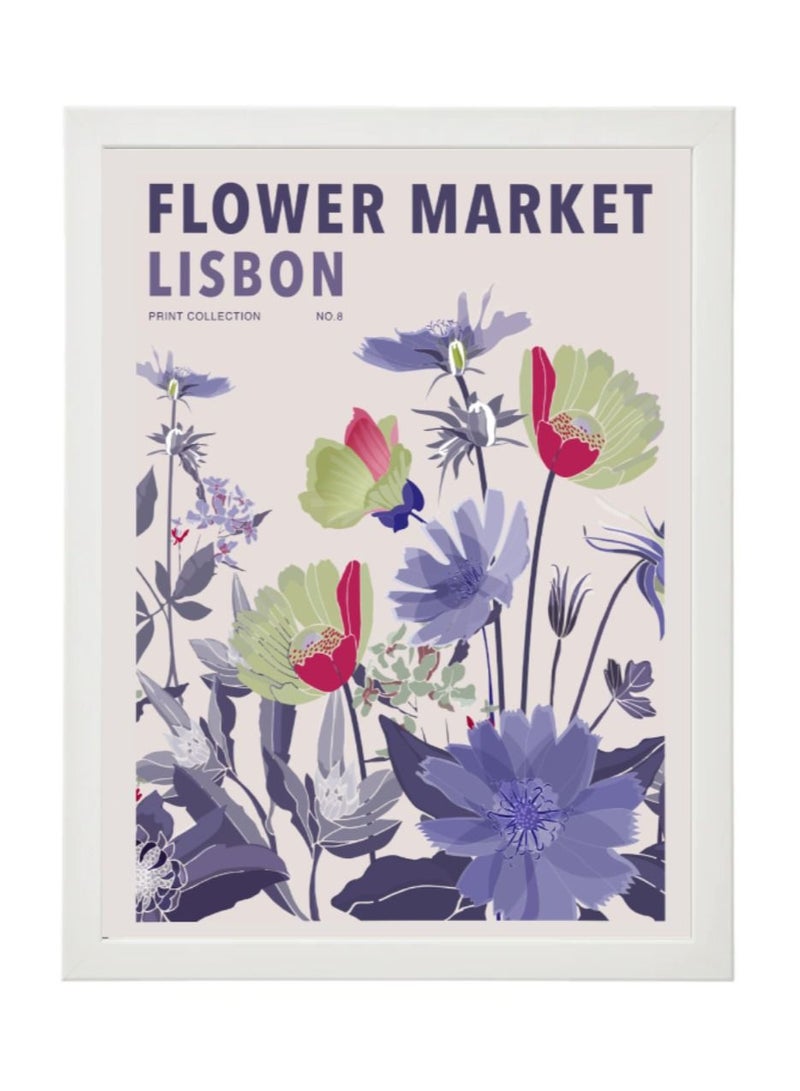 Boomah Accessories Flower Market Lisbon Colorful Botanical Art Poster with Frame 30x40cm 