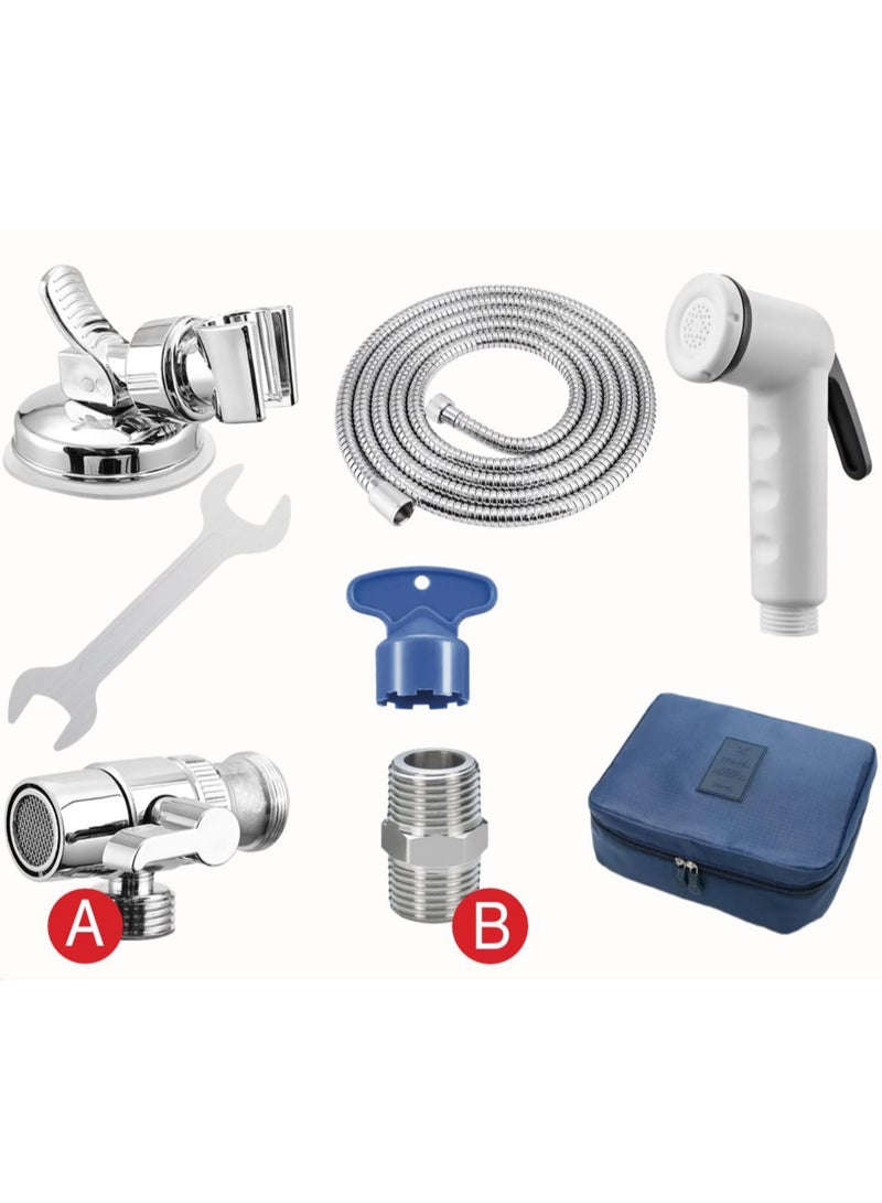 ALGHAFA Alghafa Travel Bidet Sprayer Bidet Set, Silver - with 2.7 meter stainless steel hose connection and sprayer with carrying case  - Image 5