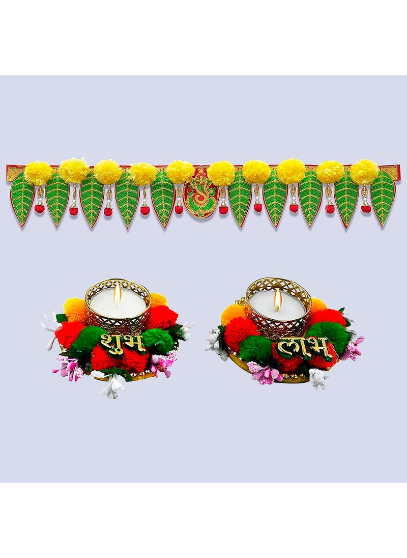 Saugat Traders Saugat Traders Ganesh Pan Toran for Door Entrance - Tea Light Candles with Shubh Labh - Pooja Room Decoration-Diwali Decoration Item  - Image 1