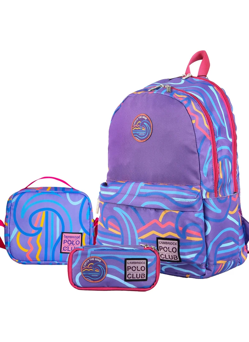 Cambridge Polo Club Wave Double Main Compartment Children Primary School Bag Set