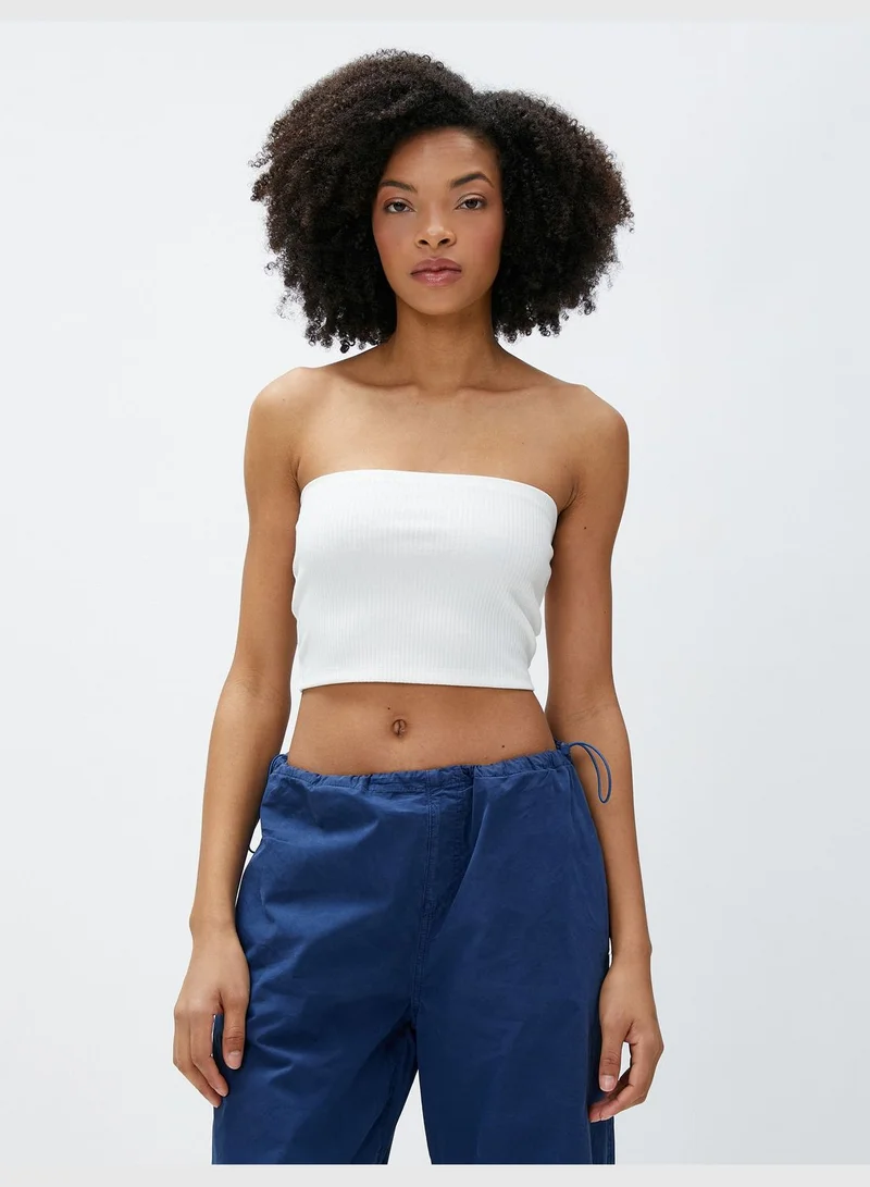 كوتون Viscose Mix Ribbed Strapless Crop Bustier