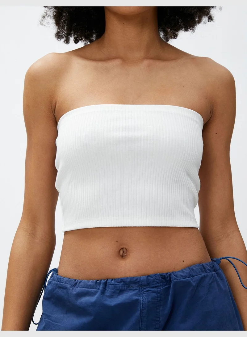 كوتون Viscose Mix Ribbed Strapless Crop Bustier