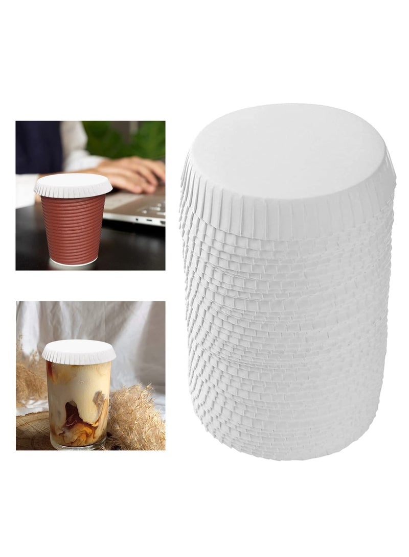 Barakah 100pcs Disposable Paper Cup Covers, Coffee Tea Cup Covers Recycled Paper Drinking Cup Lids Covers Perfect for Travel Hotel Coffee Bar Parties Wedding Home Kitchen (9 X 9CM) - Image 1