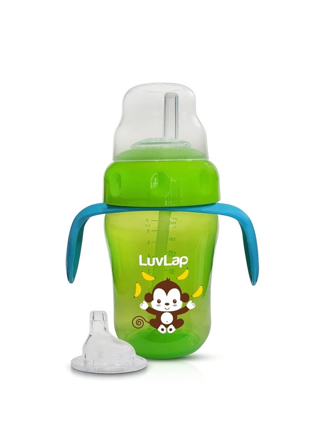 Luvlap Banana Time 210ml Anti Spill, Interchangeable Sipper / Sippy Cup with Soft Silicone Spout and Straw BPA Free, 6m+ (Green) - Image 1