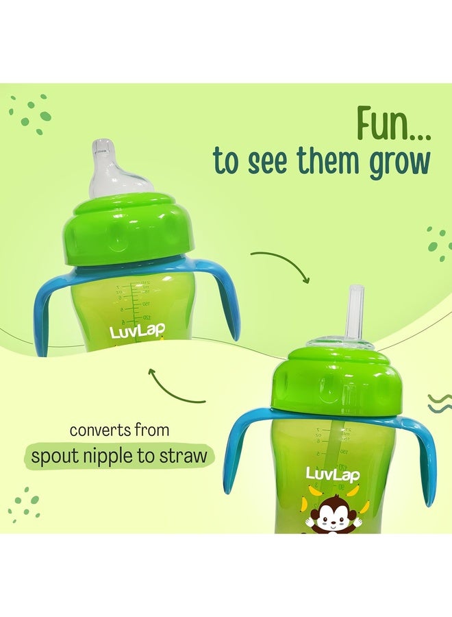 Luvlap Banana Time 210ml Anti Spill, Interchangeable Sipper / Sippy Cup with Soft Silicone Spout and Straw BPA Free, 6m+ (Green) - Image 4
