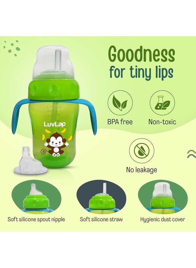 Luvlap Banana Time 210ml Anti Spill, Interchangeable Sipper / Sippy Cup with Soft Silicone Spout and Straw BPA Free, 6m+ (Green) - Image 2