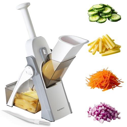 SupMaKin Safe Mandoline Slicer Potato Chip Slicer Maual Vegetable Food Cutter Adjustable Thickness Chopping Artifact Veggie Salad Chopper  Cook Meal Prep Gray