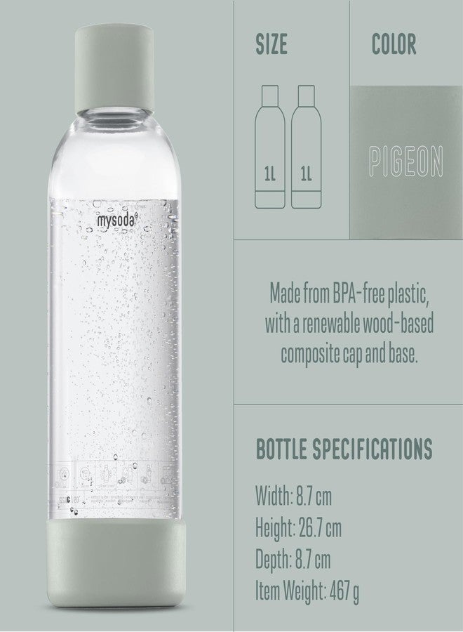 Mysoda Carbonating Bottles 2Pck 1L - Compatible With Drinkmate, Wassermaxx, Aqvia, Sodapop and Levivo - Quick-Lock Reusable Bottles - Lid and Base Made of Wood Composite - BPA Free - Sage Green - Image 5