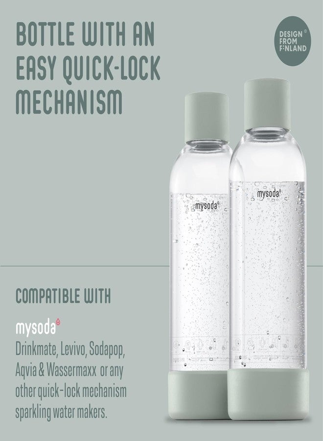 Mysoda Carbonating Bottles 2Pck 1L - Compatible With Drinkmate, Wassermaxx, Aqvia, Sodapop and Levivo - Quick-Lock Reusable Bottles - Lid and Base Made of Wood Composite - BPA Free - Sage Green - Image 2