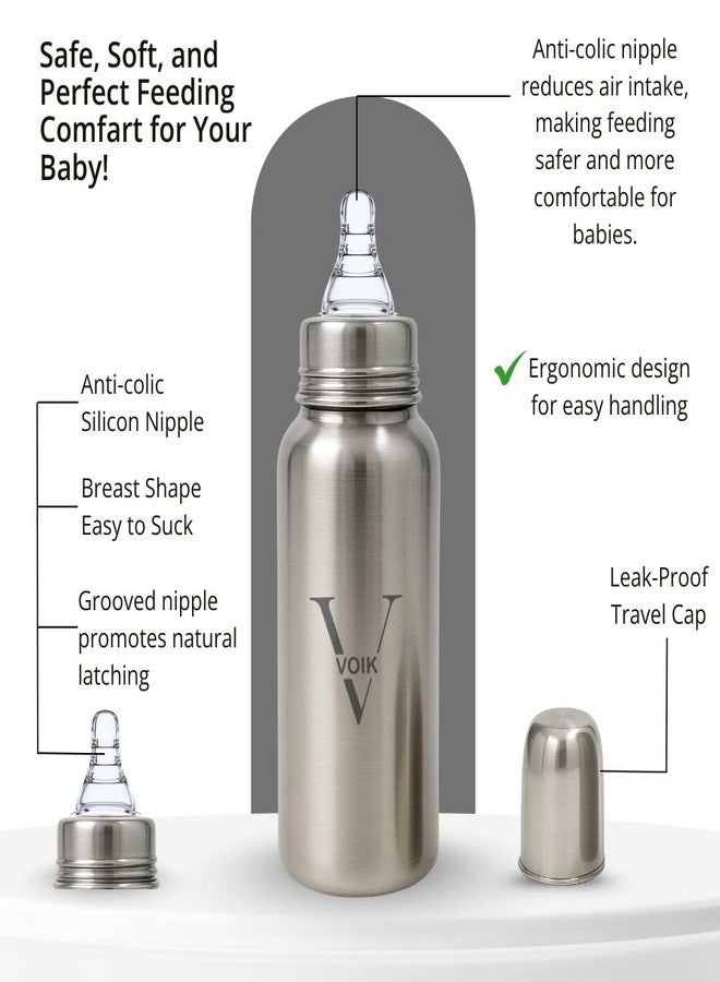 Voik Steainless Steel Feeding Bottle with 2 Extra nipple-240 - Image 5